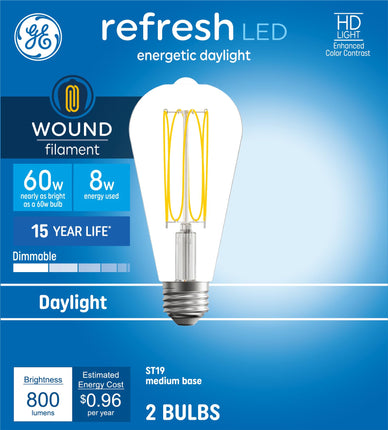 GE Refresh HD Daylight 60W ST19 Bulbs (2 Pack)