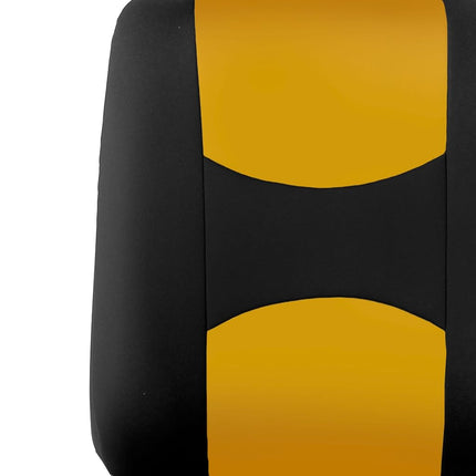 FH GROUP FH-FB050115 + F14407 Full Set Flat Cloth Car Seat Covers with Premium Carpet Floor Mats, Yellow / Black- Fit Most Car, Truck, Suv, or Van