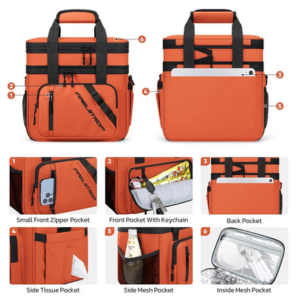 Maelstrom Lunch Box, Sac Repas Isotherme 20 L pour Hommes et Femmes, Sac Glacière Double Compartiment Extensible et Étanche avec 6 Poches, Sac à Déjeuner Réutilisable pour le Travail, Pique-nique, Voyage, Orange
