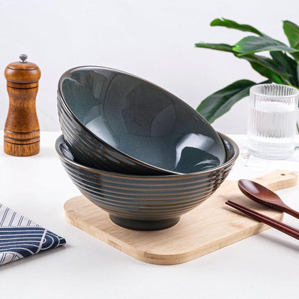 HOKELER Ceramic Japanese Ramen Bowl Set, 2 Sets Asian Pho Udon Soup Noodle Bowls with Spoons and Chopsticks (Olive Green, 8 inches)