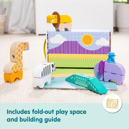 Melissa & Doug Blockables Safari Snap & Play – Educational Toy Set for Children | Wooden Animal Stacking & Building Blocks | Age 2+ - FSC Certified