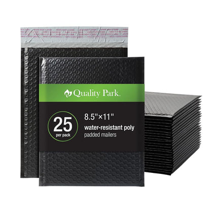 Enveloppes matelassées Quality Park Bubble Mailers, 8,25 x 11, enveloppes d'expédition noires en polyéthylène résistantes à l'eau, fermeture autocollante Redi-Strip, 25/boîte (QUA85870)