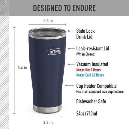 Mystic Navy-24 oz Stainless Steel Tumbler w/Slide Lock Lid