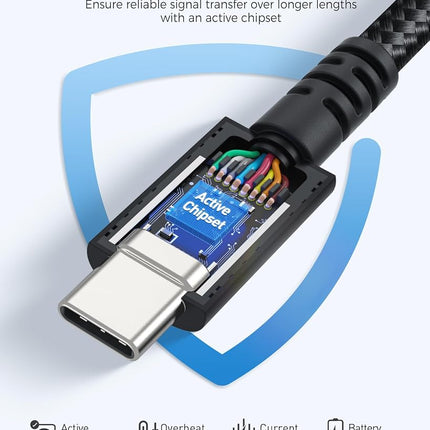 Cable Matters [Intel Certified] Braided 40Gbps Active Thunderbolt 4 Cable 6.6 ft with 100W Charging Power Delivery and 8K Video - Fully Compatible with Thunderbolt 3, USB 4 / USB4, and USB C Port