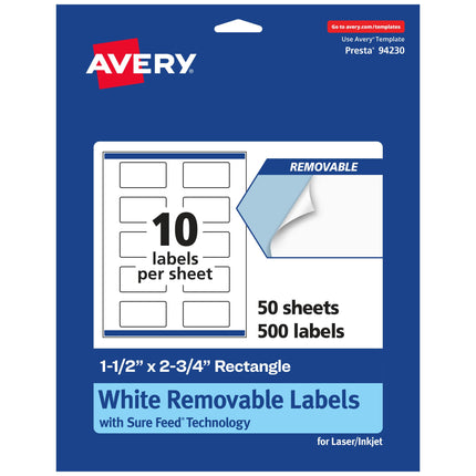 Avery Matte White Removable Rectangle Labels with 