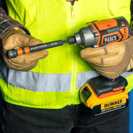 Klein Tools 916PNDHC 9/16-Inch Magnetic Color-Coded Power Nut Driver, SAE, Impact-Rated Hollow Nut Driver with 5-Inch Extended Reach Shaft