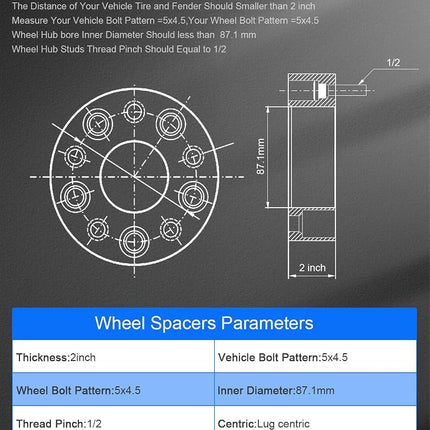 Espaciadores de rueda ECCPP 4PCS 2" 5x4.5 a 5x4.5 para Jeep Liberty Wrangler Cherokee Grand Cherokee y más, con paso de rosca de 1/2"