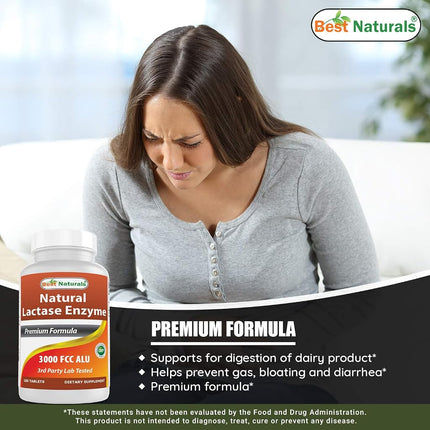 Best Naturals, Fast Acting Lactase Enzyme, 3000 FCC ALU, 180 Tablets (180 Count (Pack of 3))