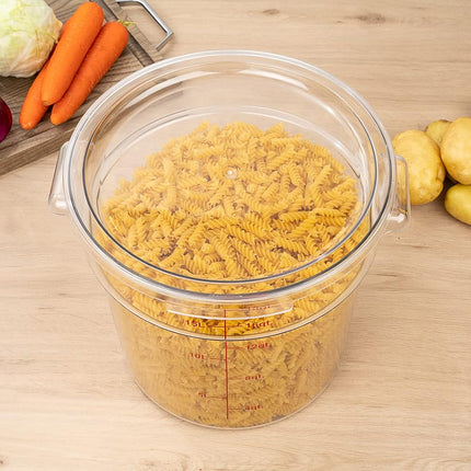 Restaurantware-Met Lux 18 Quart Food Storage Container, 1 Round Commercial Storage Container - Lid Sold Separately, with Volume Markers, Clear Plastic Food Prep Bucket, Space-Saving Storage