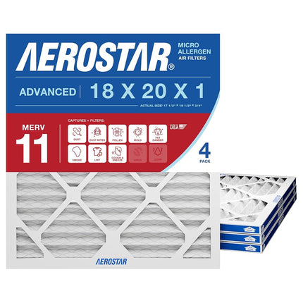 Filtre à air plissé Aerostar, MERV 11, 18x20x1 (Paquet de 4)