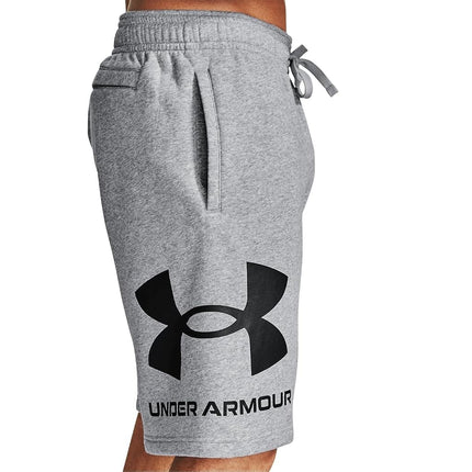 Under Armour Pantalones Cortos de Forro Polar con Logotipo Grande Rival Estándar para Hombre, Gris Mod Claro Jaspeado (011)/Blanco Ónix, Small Tall