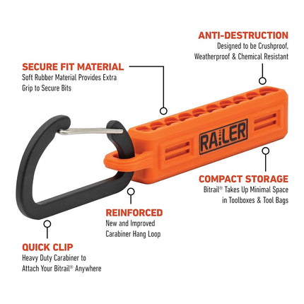 Railer Screwdriver Bit Holder Storage Organizer - 3 Pack – 5-Hole, 10- Hole and 20-Hole Bit Holder with Carabiner