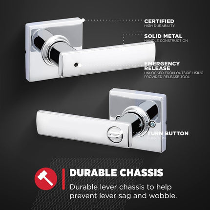 Kwikset Breton Privacy Door Lever for Bed and Bathroom Doors in Polished Chrome
