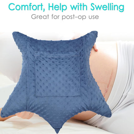 Heal n Hope Heart Surgery Pillow Shock Absorbing for Open Heart Surgery After Bypass Coughing with 2 Pockets - Recovery Gifts with Hands Placement Pouch, Minky Dot Denim Blue