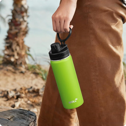 Mollcity Insulated Water Bottle for School-18oz/530ml Stainless Steel Vacuum Wide Mouth Sports Water Bottle with Silicone Boot-Reusable Metal Leak Proof Travel Water Flask (Apple Green)