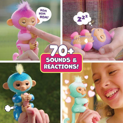 Fingerlings 2023 NUEVO mono bebé interactivo reacciona al tacto – Más de 70 sonidos y reacciones – Harmony (rosa)