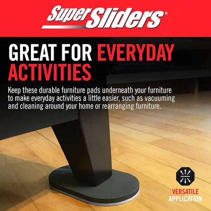 Super Sliders 5 3/4" x 9 1/2" Oval Reusable Furniture for Hard Surfaces - Effortless Moving and Surface Protection, Black (4 Pack)