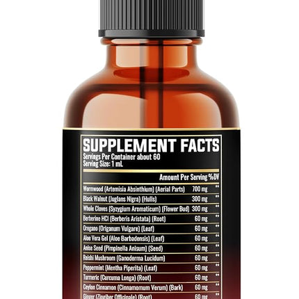 Milivol 13in1 Wormwood Liquid Drops - Black Walnut Wormwood Liquid with Whole Cloves & More - 60 Day Supply - 2 Fl Oz