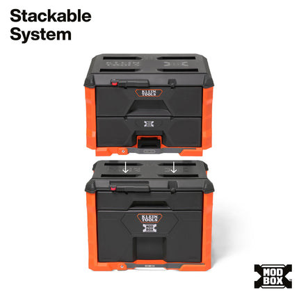 Klein Tools 54801MB MODbox Rolling Drawer Tool Box, Heavy-Duty Double Drawer Tool Organizer, Deep Stackable Set