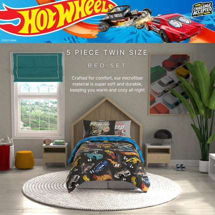 Juego de edredón y sábanas Franco con funda, microfibra, Hot Wheels, 5 piezas, tamaño individual