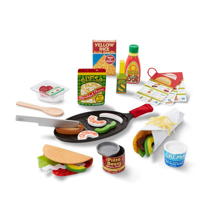 Melissa & Doug Fill & Fold Taco & Tortilla Set, 43 Pieces � Sliceable Wooden Mexican Play Food, Skillet, and More - FSC CertifiedTaco Play Food Set, Pretend Kitchen Toy for Kids Ages 3+