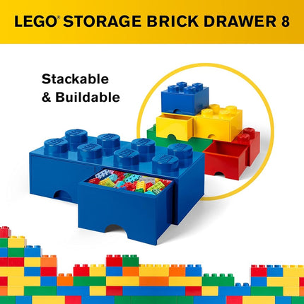 Lego Brick Drawer, 8 Knobs, 2 Drawers, Stackable Storage Box, Bright Blue