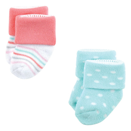 Luvable Friends Baby, Coral Dots, Unisex Newborn Terry Socks, 0-6 Months, (Pack of 12)