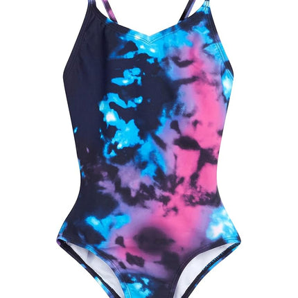 Kanu Surf Girls Traje de baño de 1 pieza para deportes de playa UPF 50+, Hurricane Negro/Rosa, 10