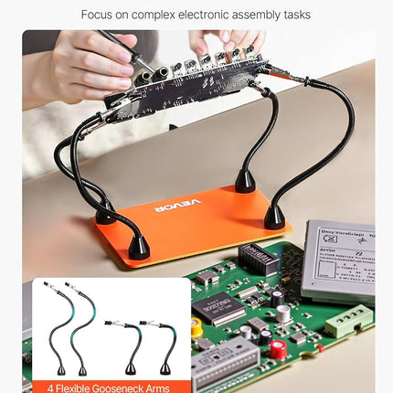 VEVOR Magnetic Helping Hands Soldering Station, 4 Flexible Arms Third Hand Tool, with Alligator Clips & Non-Slip Heavy-Duty Steel Base, Soldering Helping Hands for Electronic Repair Craft Hobby DIY
