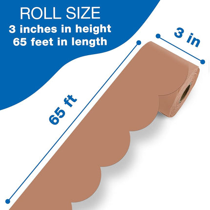 Carson Dellosa 65Ft of Cinnamon Spice Bulletin Board Borders, 1 Roll of Brown Scalloped Trim for Rolling Whiteboard, Cork and Posterboard, Party, Thanksgiving, Classroom Decorations, and Fall Decor