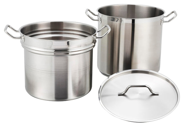 Winware Doble Caldera de Acero Inoxidable, 16 Cuartos, Acero Inoxidable