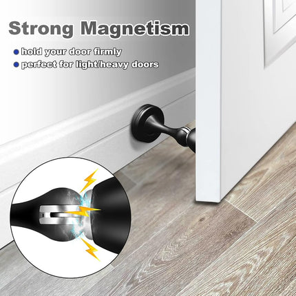 10 Pack Door Stoppers, Magnetic Door Stops Black Wall Floor Mounted Doorstop Heavy Duty Stainless Steel Door Holder Catch, Magnet Doorstops Keep Doors Open