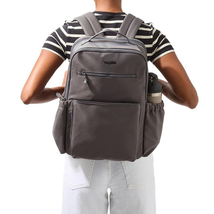 Baggallini Tribeca Expandable Travel Laptop Backpack Water-Resistant Nylon Work Bag w/Organization, Padded Sleeve & RFID Tech, French Navy, One Size