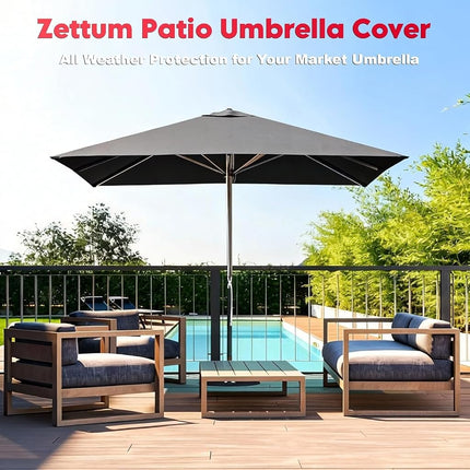 Zettum Patio Umbrella Cover - 600D Umbrella Covers Waterproof & Heavy Duty, Outdoor Umbrella Covers with Zip, Large Patio Parasol Cover Provide All-Weather Protection, Fit Market Umbrellas Up to 12 FT