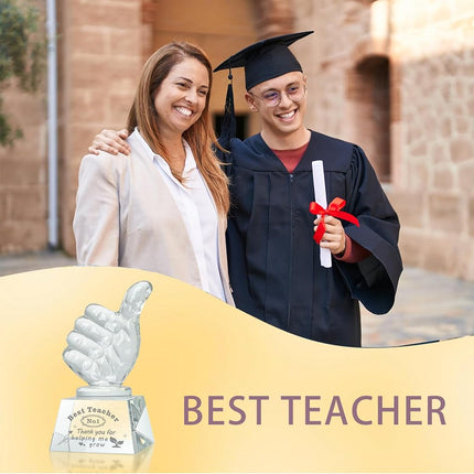LONGWIN Best Teacher Appreciation Gifts for Women Men, Teacher Christmas Birthday Retirement Thank You Gifts Crystal Awards with Thumbs Up, Unique Present