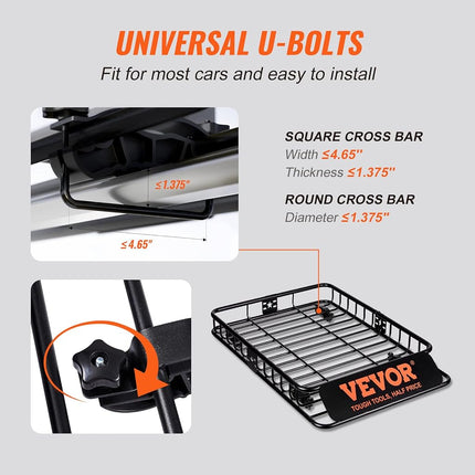 VEVOR Roof Rack Cargo Basket,130 x 91cm Rooftop Cargo Carrier w/ 15 Cu Ft Waterproof Cargo Bag, 90 KG Capacity Universal Rack Carrier for SUV, Truck