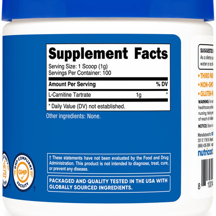 Cellusyn L-Carnitine Powder - 100 Grammes - 1 Gramme per Serving; 100 Servings - L-Carnitine Tartrate