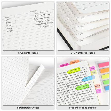 College Ruled Notebook 8.5" x 11", 312 Numbered Pages Lined Leather Journal