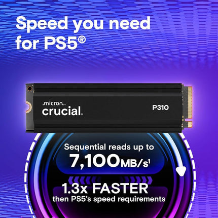 Crucial P310 1TB PS5 SSD M.2 NVMe PCIe Gen4 with Heatsink, Up to 7100MB/s, Compatible with PlayStation 5, Desktop PC, Internal Solid State Drive - CT1000P310SSD5-01