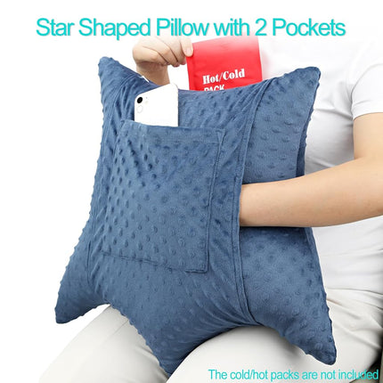 Heal n Hope Heart Surgery Pillow Shock Absorbing for Open Heart Surgery After Bypass Coughing with 2 Pockets - Recovery Gifts with Hands Placement Pouch, Minky Dot Denim Blue