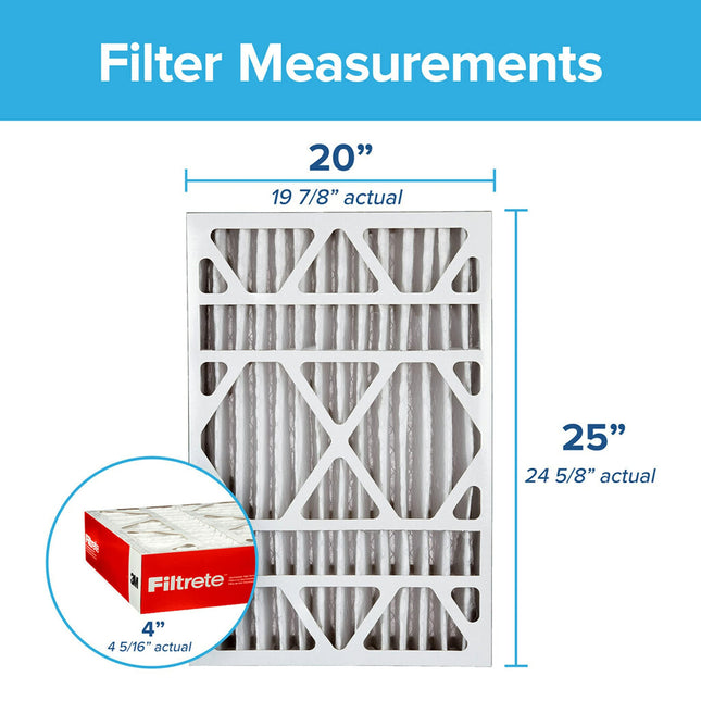 Filtrete NADP03-2PK-2 08189005996 MPR 1000 20 x 25 x 4 (4-3/8 Actual Depth) Micro Allergen Defense Deep Pleat HVAC Air Filter, Uncompromised Airflow, 2-Pack, 20x25x4, No Color, 2 Count
