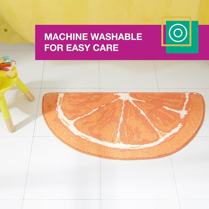 TOWN & COUNTRY PLAY Citrus Slice Orange Half Circle Shaped Bath Mat, Absorbent Tufted Floor Mat, Non-Slip Backing, Machine Washable, Orange, 34.7"x18.1"