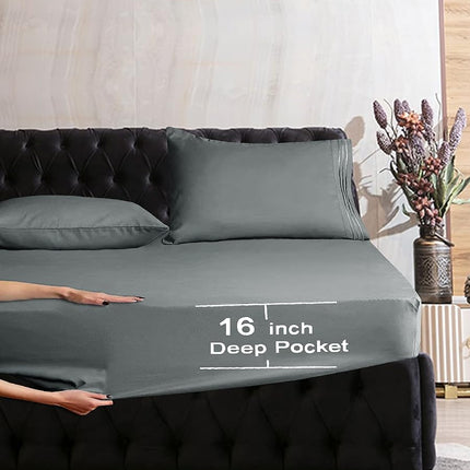 Elegant Comfort Luxurious Wrinkle Resistant 1500 Thread Count Egyptian Quality 1-Piece Fitted Sheet All Around Elastic -Deep Pocket- Ultra Soft Bottom Fitted Sheet, Twin/Twin XL, Gray