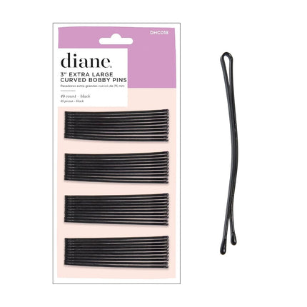 Diane 3” Curved Black Bobby Pins for Women, Girls,