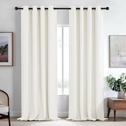 Deconovo 100% Blackout Curtains, Faux Linen Grommet Thermal Insulated Drapes, 42'' W x 96'' L, White, Set of 2, Room Darkening Noise Reducing Window Panels for Bedroom,Greyish White