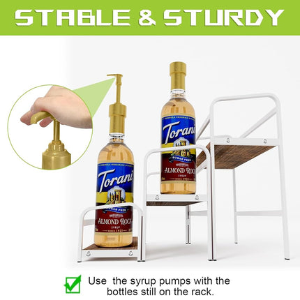 Estante de jarabe de café de 3 niveles para encimera, soporte para jarabe de 12 botellas de gran capacidad con estante de madera y marco de metal para barra de café, estación organizadora de café blanca premium/botellero para almacenamiento de cocina