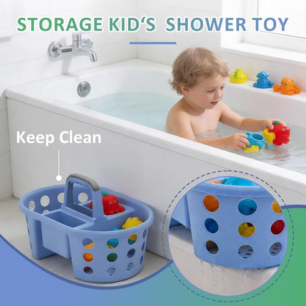 SIMPLYKLEEN Large Shower Caddy Portable 2PC - Made in USA Plastic Jumbo Size Dorm Storage Candy Tote with Handle Shower Organizer for Bathroom, Pantry, Kitchen, College Dorm, Green/Periwinkle