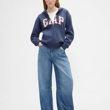 GAP womens Logo Hoodie Hooded Full Zip Sweatshirt, Navy Cherries, XL