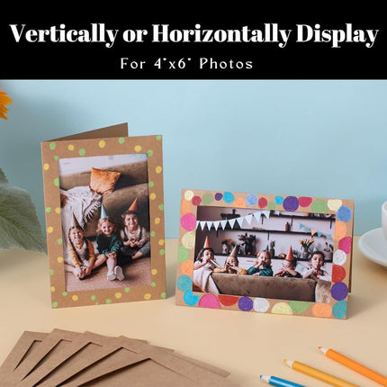 Litpoetic 100 Pack Photo Frame Cards with Envelopes 4x6 Paper Picture Frame Notecards Photo Card Holder for Back to Schook Teacher Appreciation Wedding Birthday Classroom DIY Craft,Kraft
