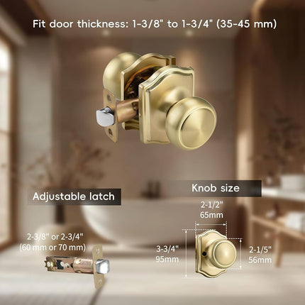 NCSEN Gold Door Knobs with Camelot Trim,Interior Door Knob with Lock,Coastal Door knob for Hall & Closet, Satin Brass